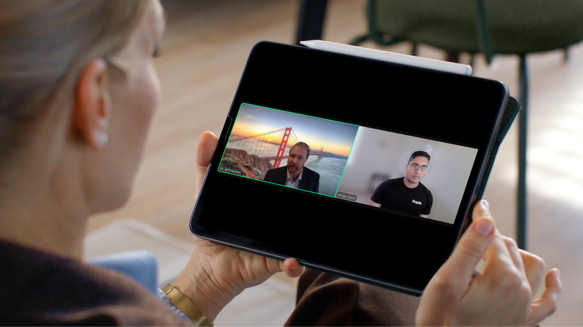 woman watching webinar on iPad